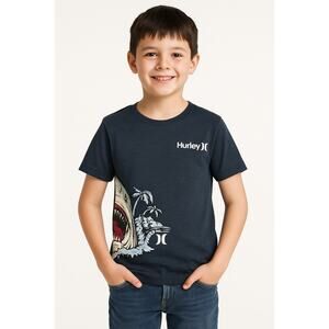 Hurley Boys Shark Graphic T-Shirt Blue Small Fits Age 8/9